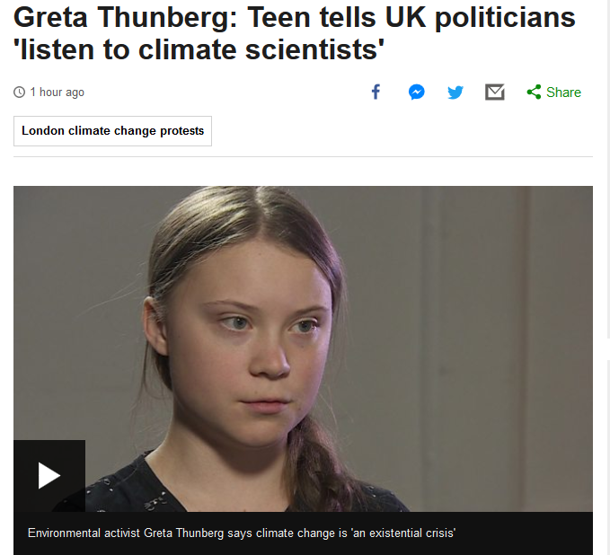 Static video image of Greta Thunberg